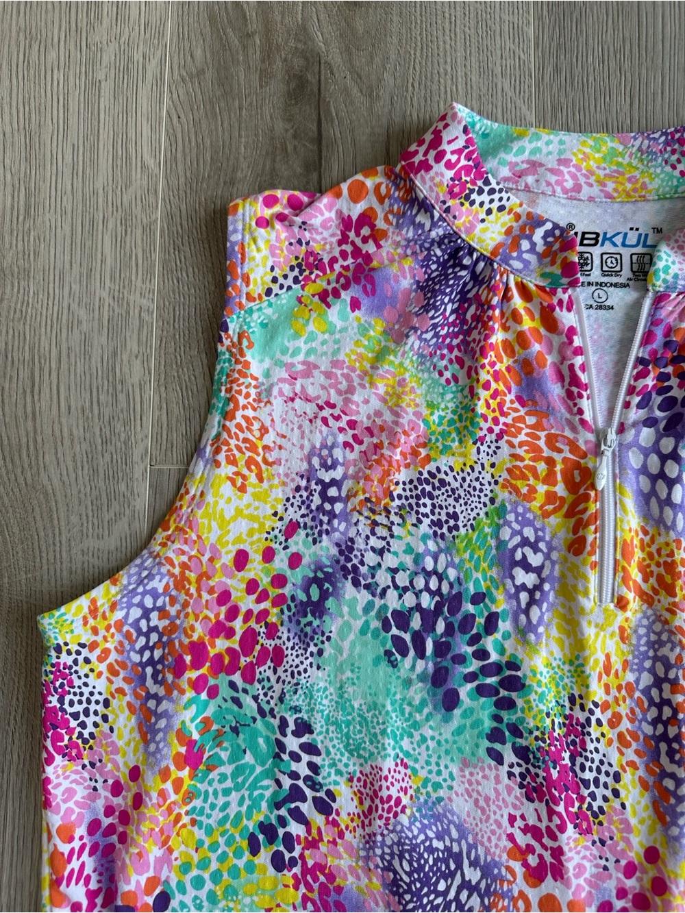 IBKUL Print Sleeveless Golf Dress Size L UPF 50+ Cool Feel Quick Dry Two Way Air - Picture 6 of 8